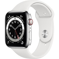 Умные часы Apple Watch Series 6 LTE 44 мм (сталь серебристый/белый спортивный) - фото1 Умные часы Apple Watch Series 6 LTE 44 мм (сталь серебристый/белый спортивный) - фото1